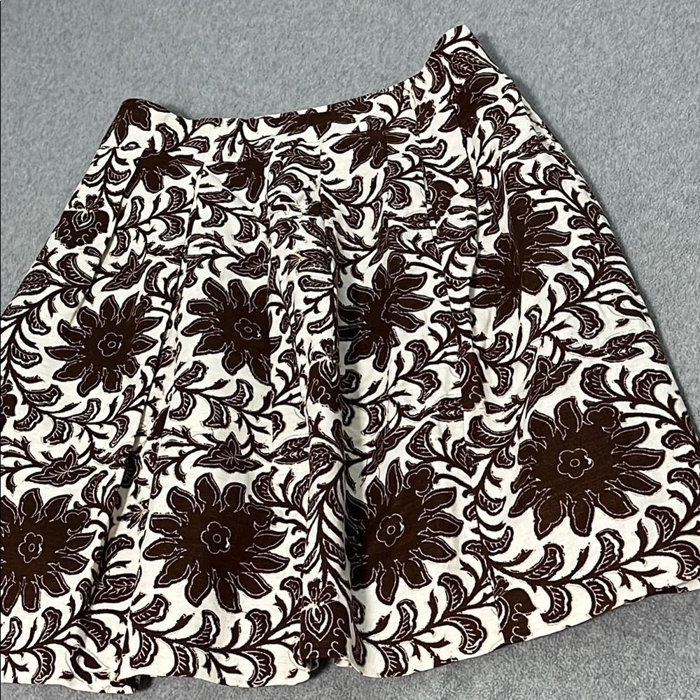 Talbots Floral Linen Skirt Size 6 Pleated Skater Office Career Casual